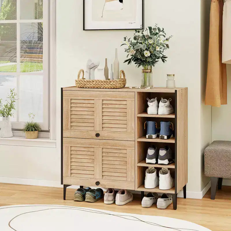 Costway Shoe Storage Cabinet with Flip Doors Adjustable and Removable Shelves for Entryway