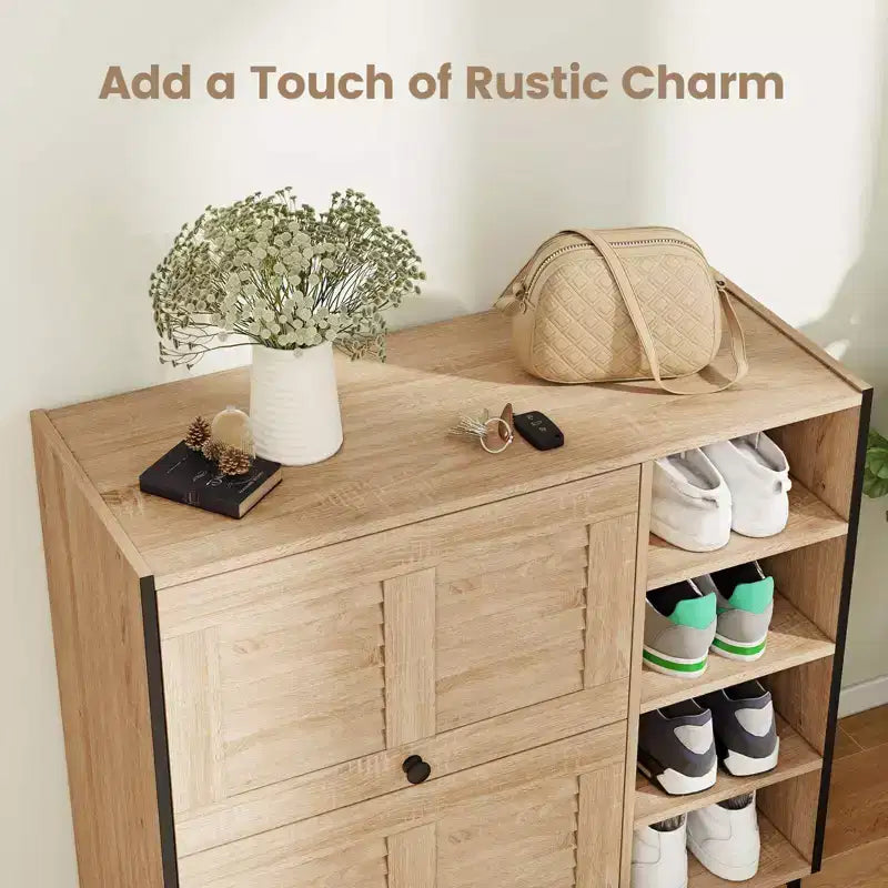 Costway Shoe Storage Cabinet with Flip Doors Adjustable and Removable Shelves for Entryway