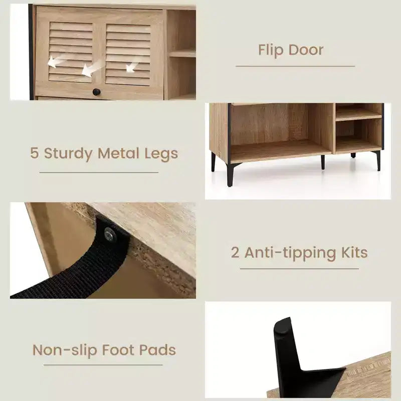 Costway Shoe Storage Cabinet with Flip Doors Adjustable and Removable Shelves for Entryway