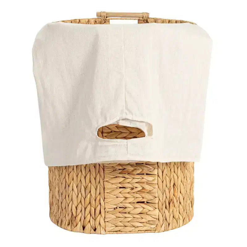 Handwoven Water Hyacinth Oval Hamper Set with Cotton Lining, Natural, Set of 2