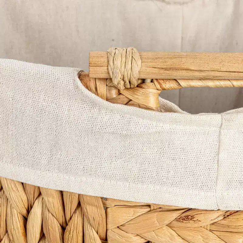 Handwoven Water Hyacinth Oval Hamper Set with Cotton Lining, Natural, Set of 2