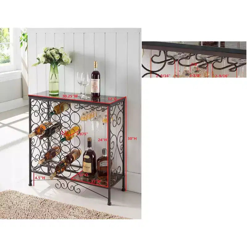 Kings Brand Furniture - Freestanding Wine Rack Table, Liquor Bar Cabinet with Wine Storage - Holds 24 Bottles and Glasses Holder