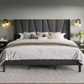 Allewie Platform Bed Frame with Geometric Wingback Headboard, Modern Upholstered Bed with Wooden Slats Support, No Box Spring Needed, Easy Assembly