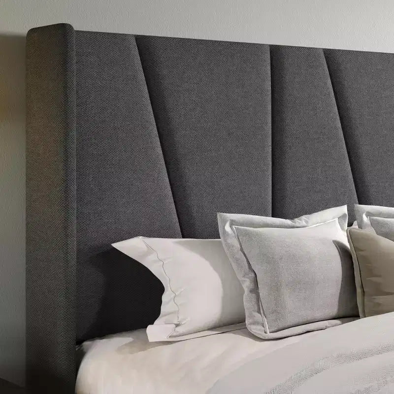 Allewie Platform Bed Frame with Geometric Wingback Headboard, Modern Upholstered Bed with Wooden Slats Support, No Box Spring Needed, Easy Assembly