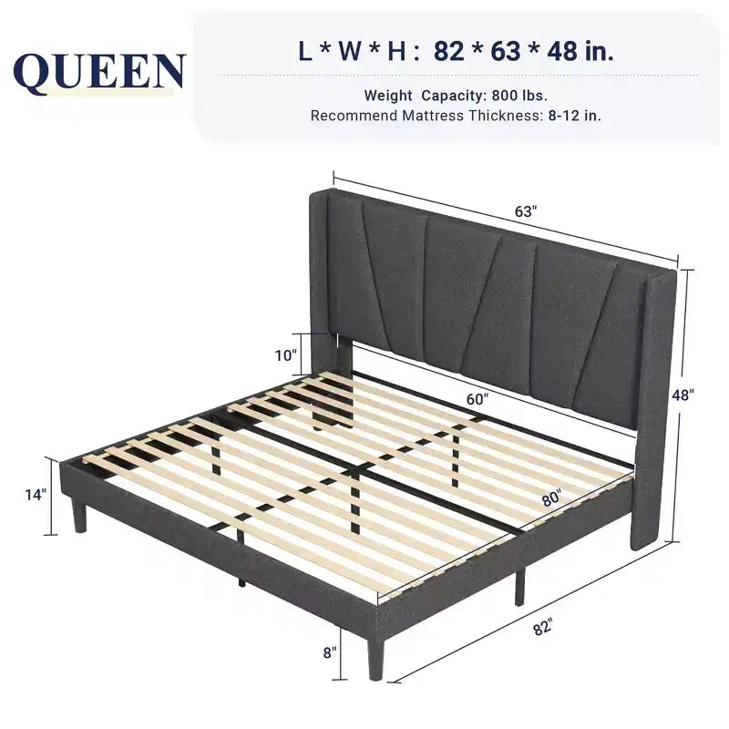 Allewie Platform Bed Frame with Geometric Wingback Headboard, Modern Upholstered Bed with Wooden Slats Support, No Box Spring Needed, Easy Assembly