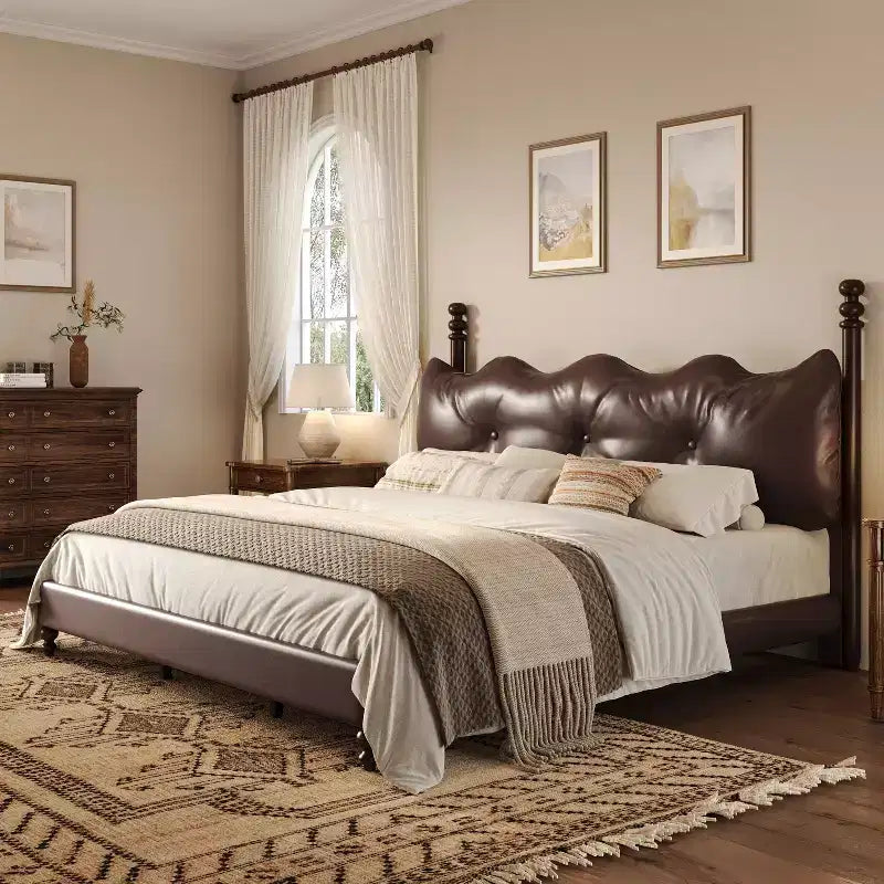 Christopher Knight Home Calka Modern Faux Leather Upholstered Coffee Bed with Headboard