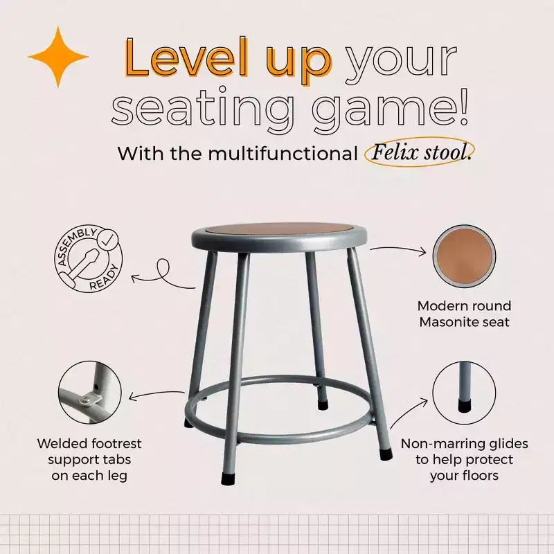 Hampden Furnishings 18" Felix Collection Steel Stool