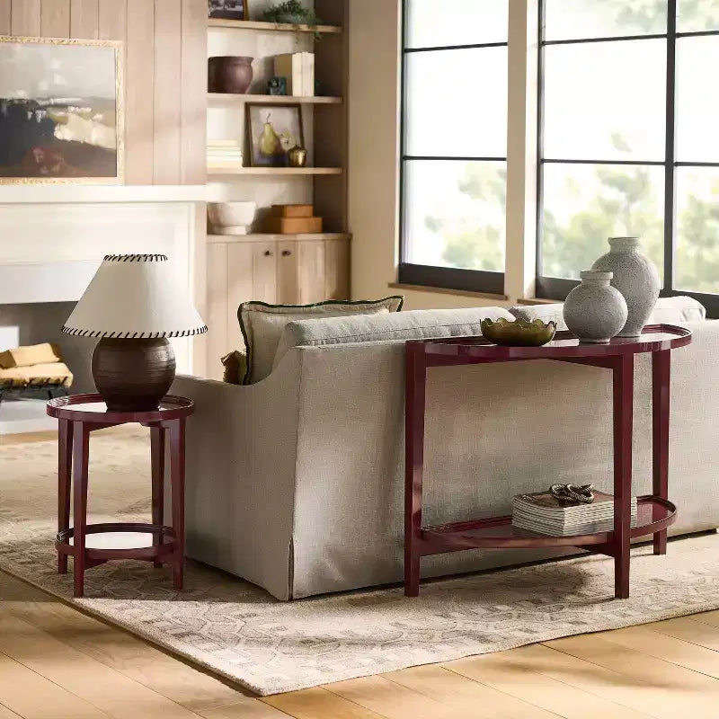 Accent Table Wood Round Lacquer Finish - Threshold designed with Studio McGee