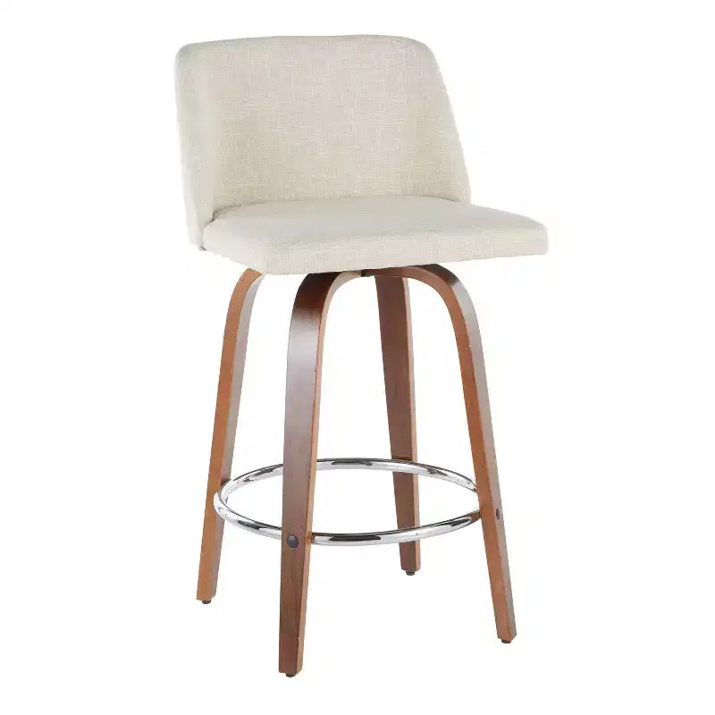 LumiSource Set of 2 Toriano Mid-Century Modern Counter Height Barstools Swivel, Wood