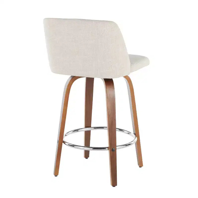 LumiSource Set of 2 Toriano Mid-Century Modern Counter Height Barstools Swivel, Wood