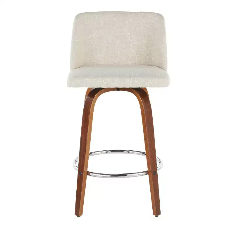 LumiSource Set of 2 Toriano Mid-Century Modern Counter Height Barstools Swivel, Wood