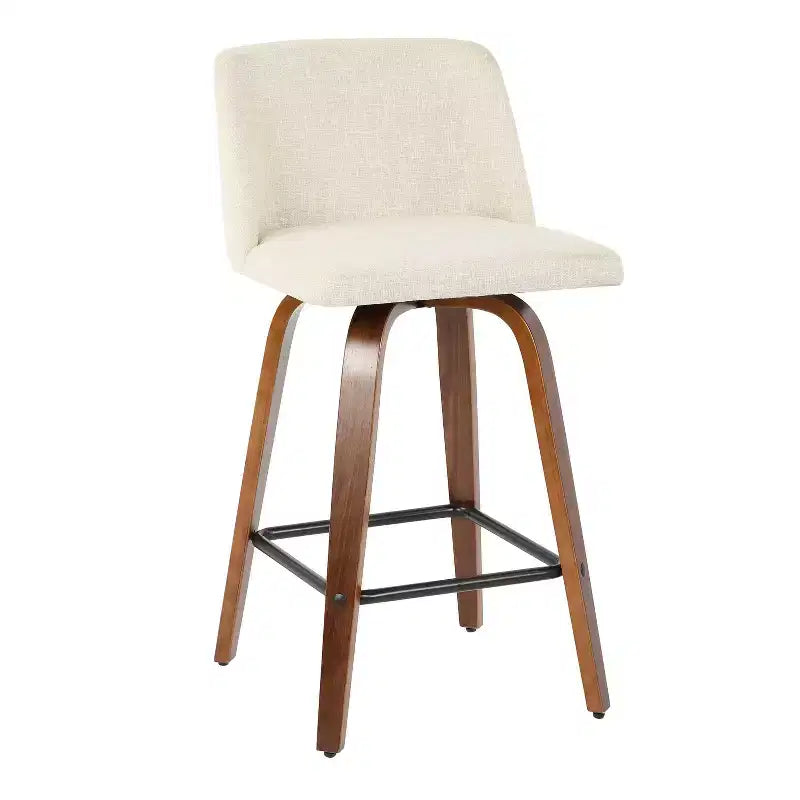 LumiSource Set of 2 Toriano Mid-Century Modern Counter Height Barstools Swivel, Wood