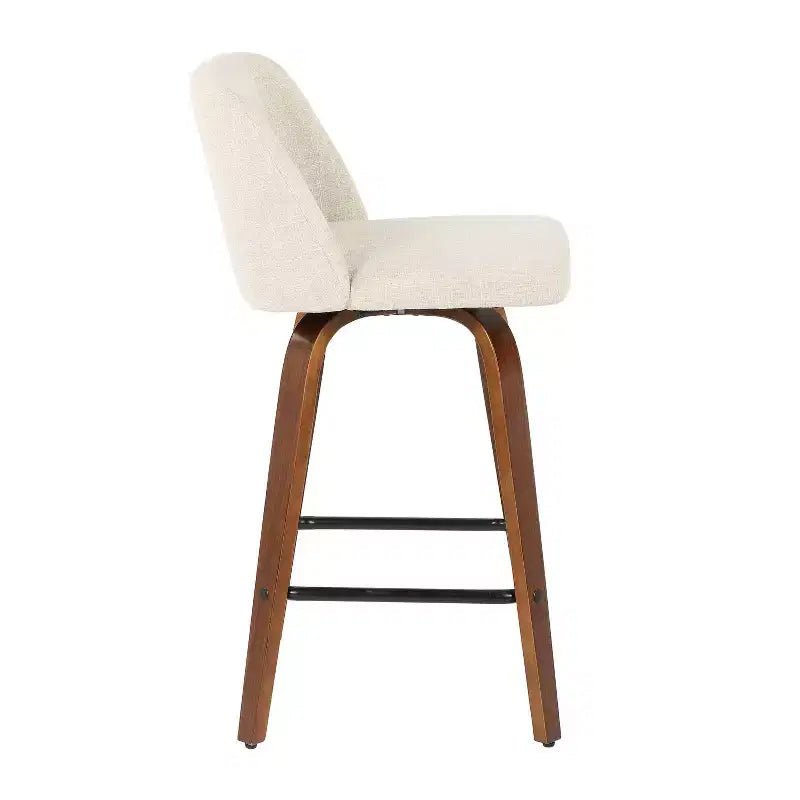 LumiSource Set of 2 Toriano Mid-Century Modern Counter Height Barstools Swivel, Wood
