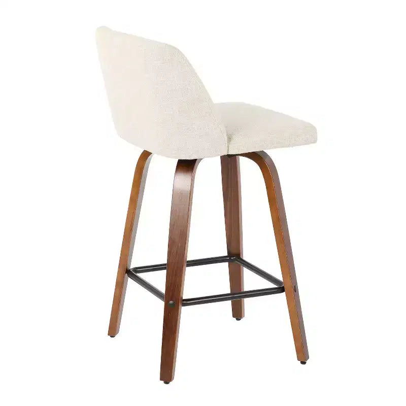 LumiSource Set of 2 Toriano Mid-Century Modern Counter Height Barstools Swivel, Wood