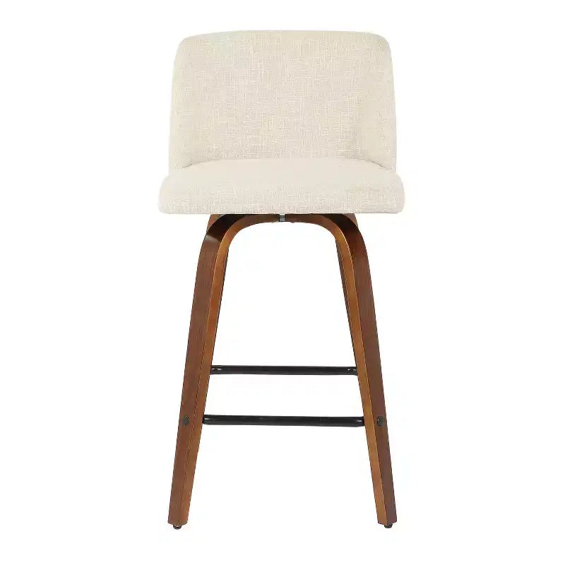 LumiSource Set of 2 Toriano Mid-Century Modern Counter Height Barstools Swivel, Wood