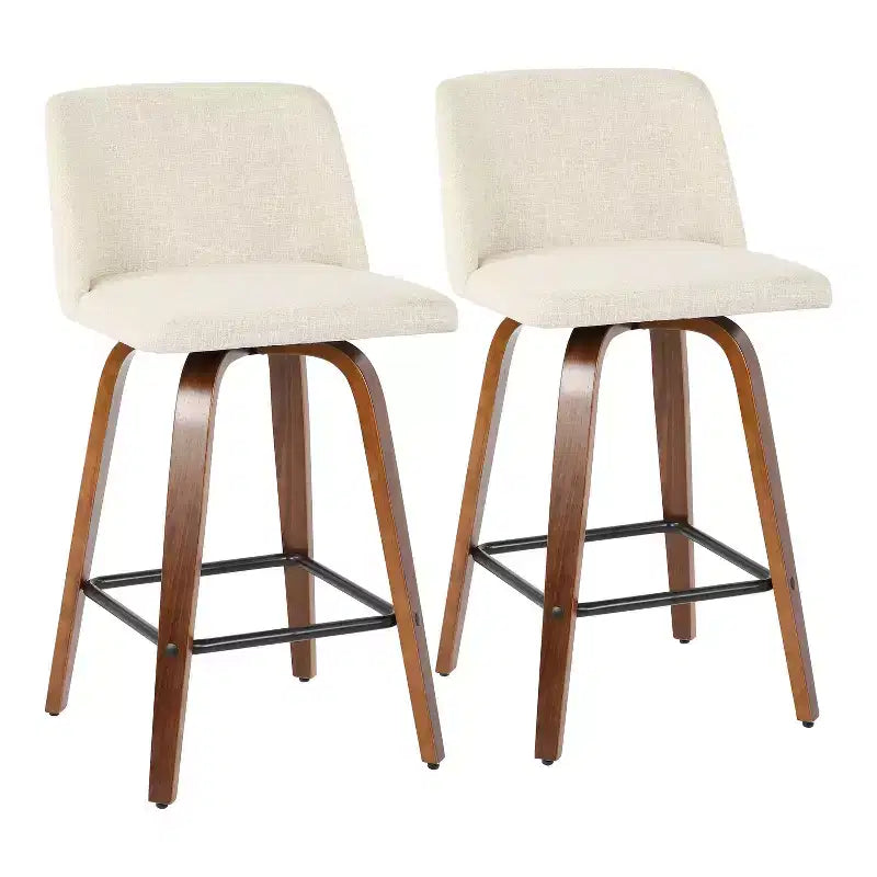 LumiSource Set of 2 Toriano Mid-Century Modern Counter Height Barstools Swivel, Wood