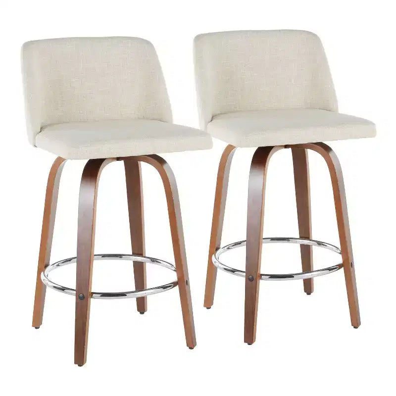 LumiSource Set of 2 Toriano Mid-Century Modern Counter Height Barstools Swivel, Wood