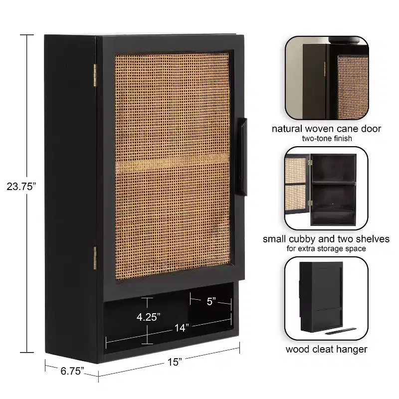 Kate & Laurel All Things Decor 15 Ori Rattan Wall Cabinet with Cubby