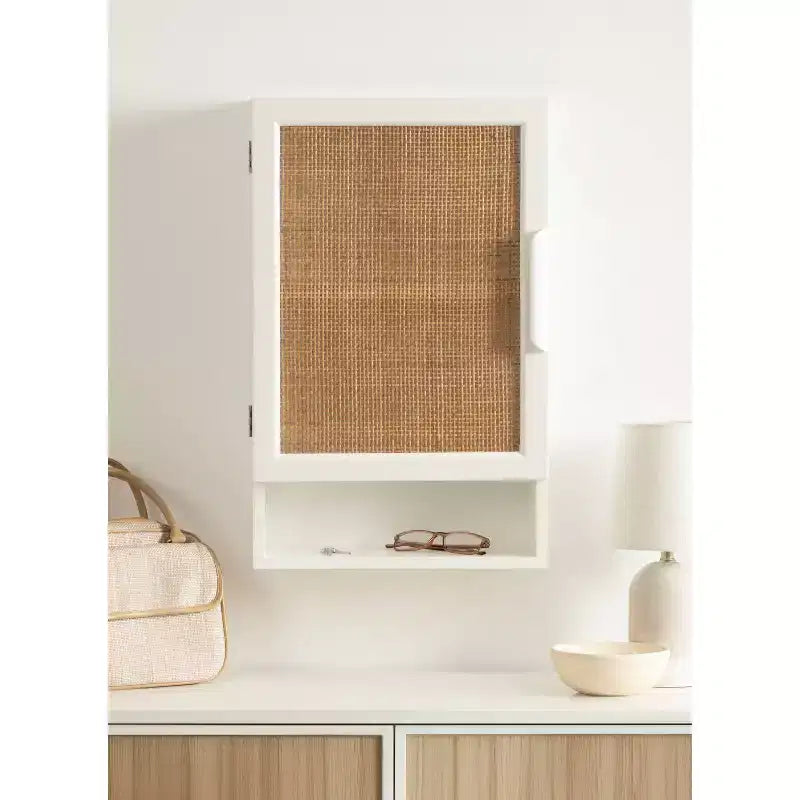 Kate & Laurel All Things Decor 15 Ori Rattan Wall Cabinet with Cubby
