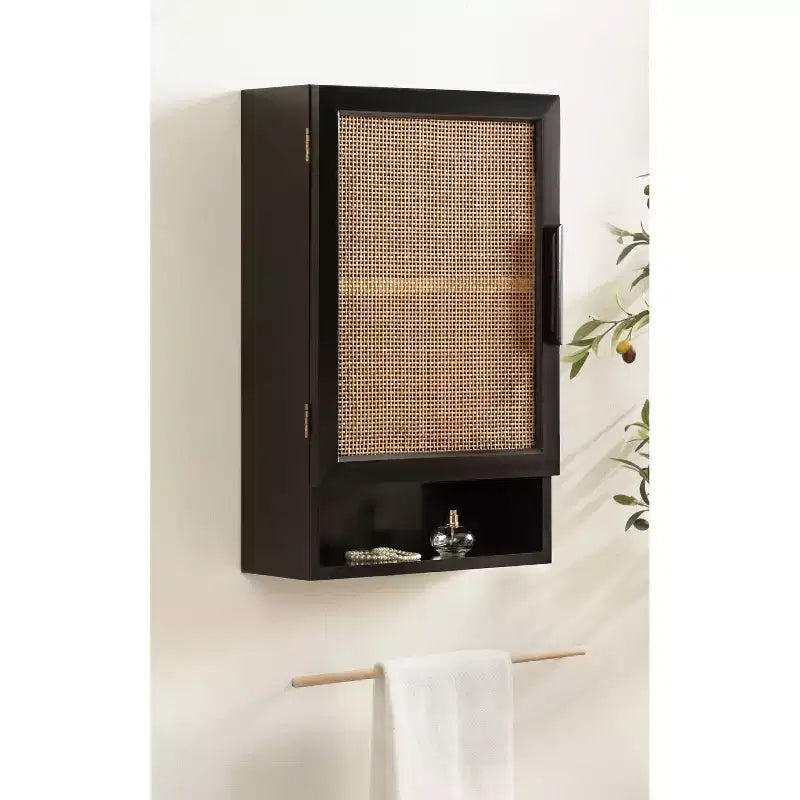 Kate & Laurel All Things Decor 15 Ori Rattan Wall Cabinet with Cubby