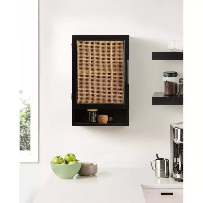 Kate & Laurel All Things Decor 15 Ori Rattan Wall Cabinet with Cubby